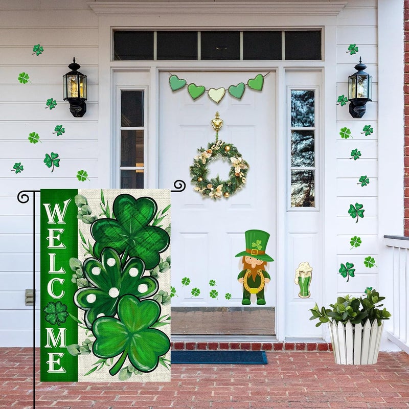 Agroon St Patricks Day Shamrocks Garden Flag 12x18 Inch, Double Sided Green Clovers Welcome Flag for Yard Outdoor Decoration - Image 2